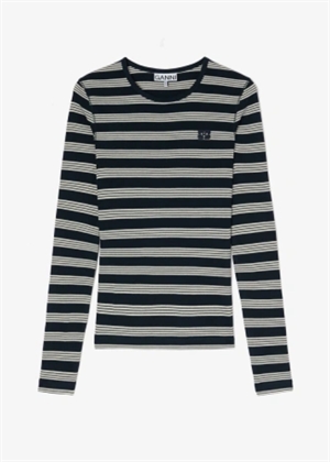 Soft cotton stripe rib longsleeve bluse Sky Captain A1050066 Ganni 